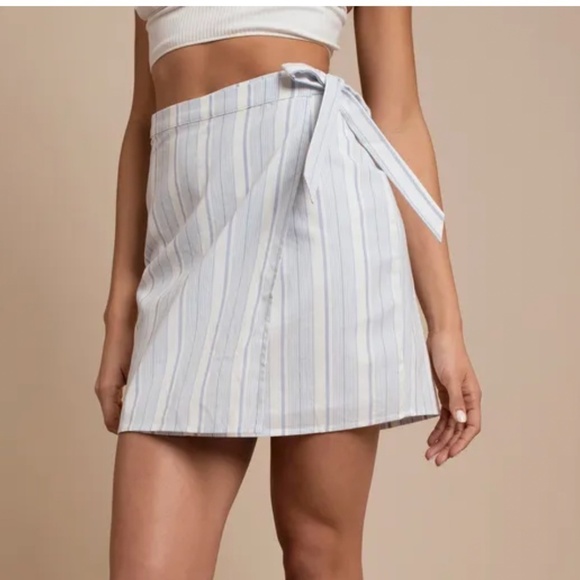 Tobi Blue and White Striped Print Wrap Mini Skirt (S) - Picture 1 of 9